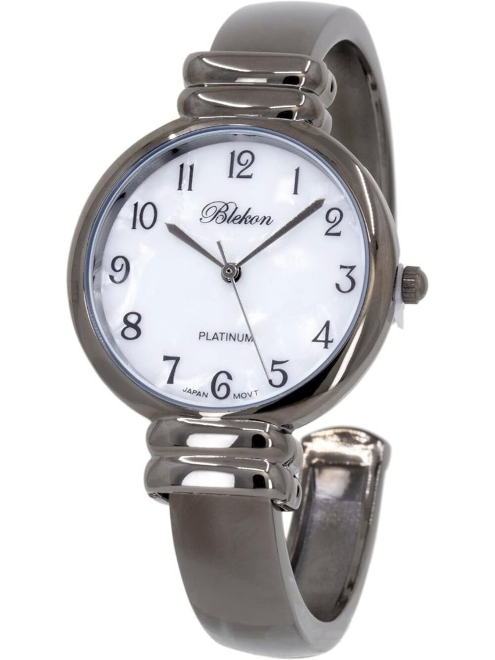 Womens Gunmetal Grey Analog Quartz Metal hinged Bangle Pearl Cuff Bracelet Watch